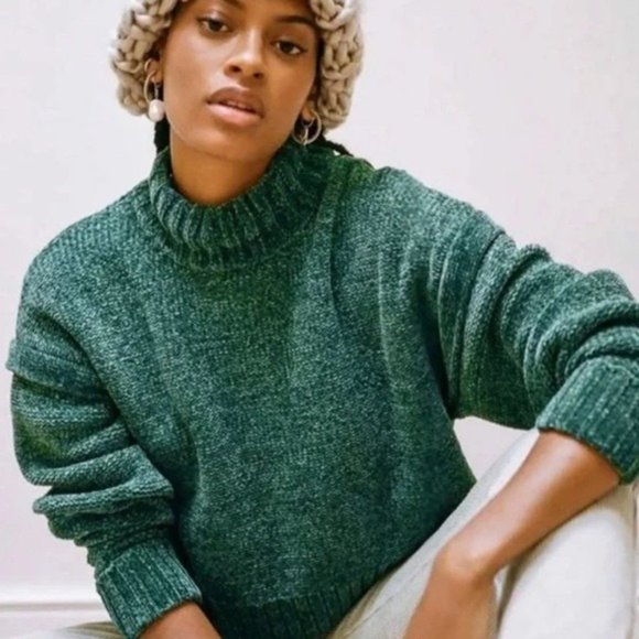 Urban Outfitters Daria Double Take Chenille Cropped Sweater Green - Picture 1 of 6